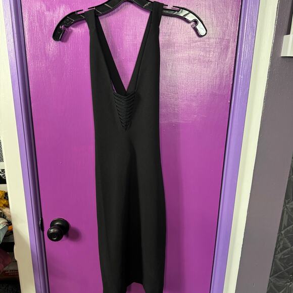 Solace London Edita Mini Dress Black US 2 Crisscross Back Deep V Minimalist - Picture 2 of 10